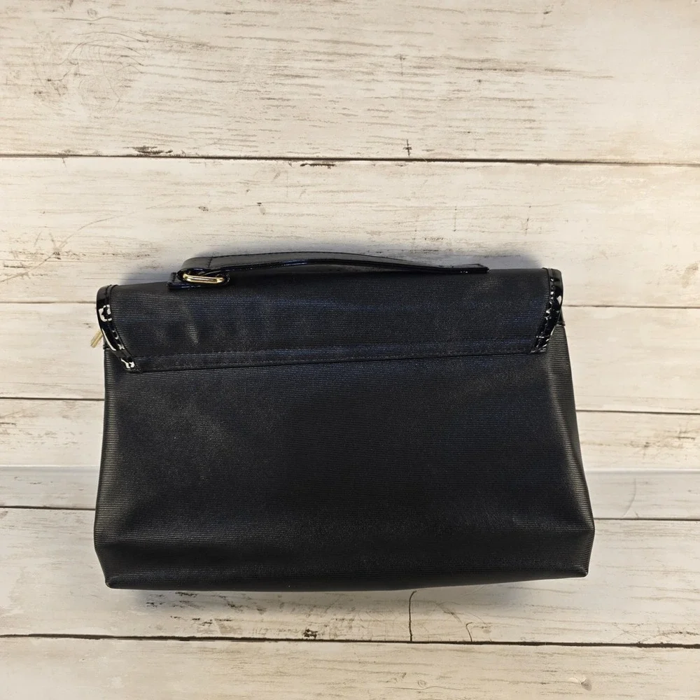 Lancome Paris Black Cosmetic Bag Travel Makeup Organizer Patent Trim‎ Gold Tone
